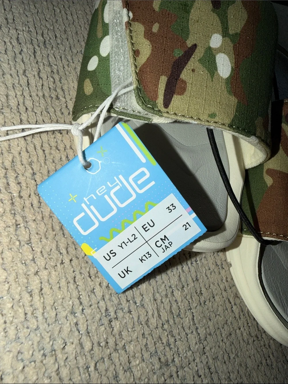 Hey Dude Kids Camouflage Slide Sandals in Green and Brown